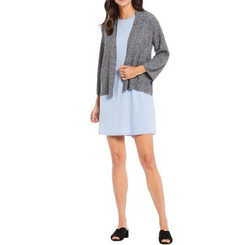 Eileen Fisher Linen Blend  Knit Black/ Gray Open Front Casual Cardigan Size XXS